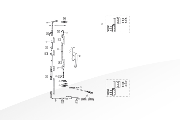 Hardware for multi locking inward-open window